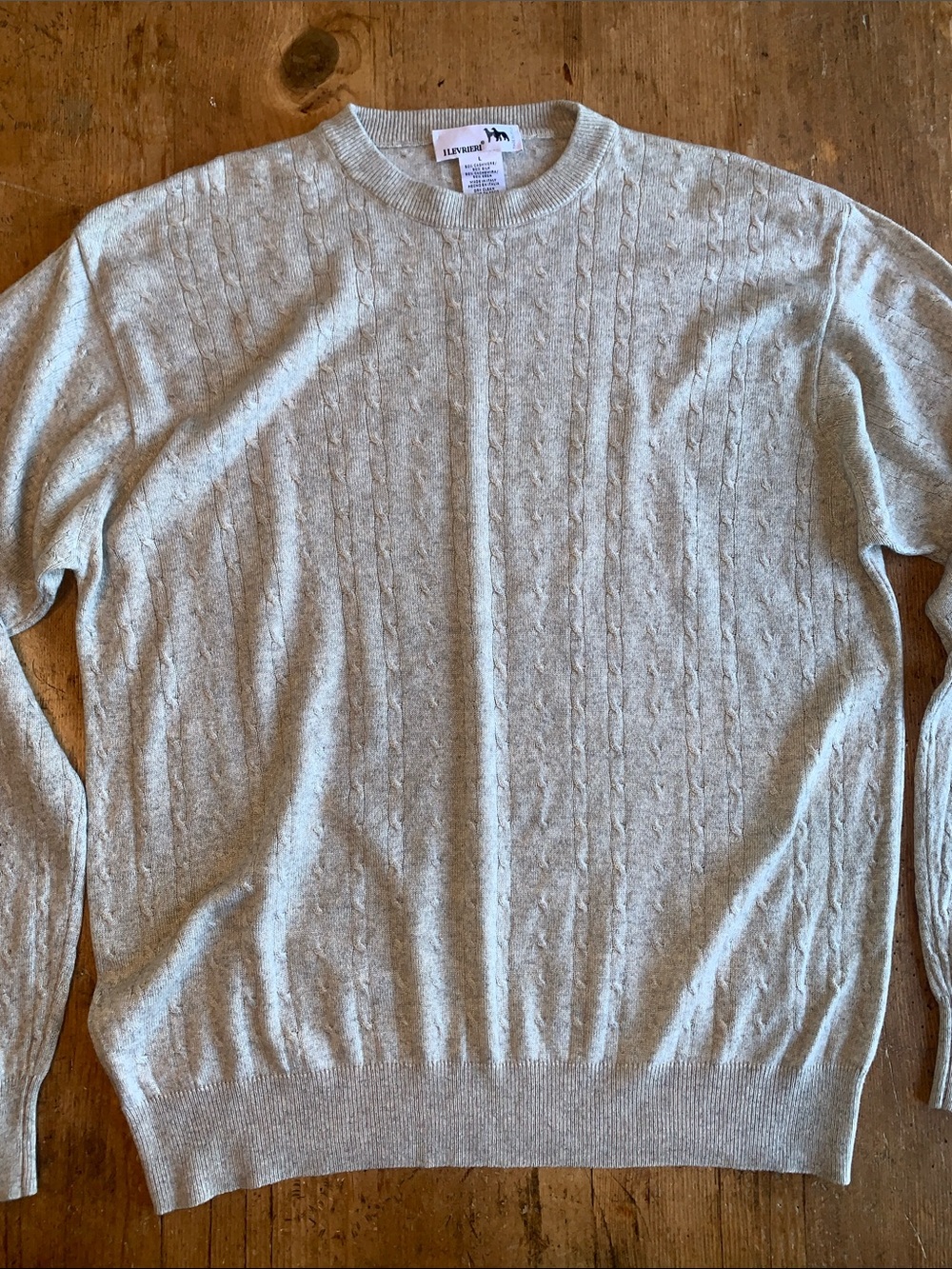 I Levrieri Italian Cashmere Silk Light Gray Cable-Knit Crewneck Sweater - Picture 8 of 16